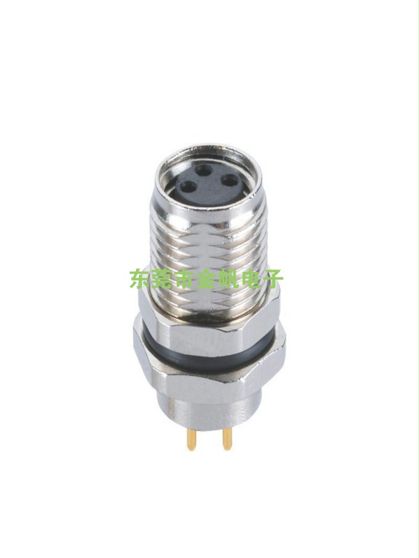 M8 3Pin A-型编码、母头、板端前锁、PCB插针